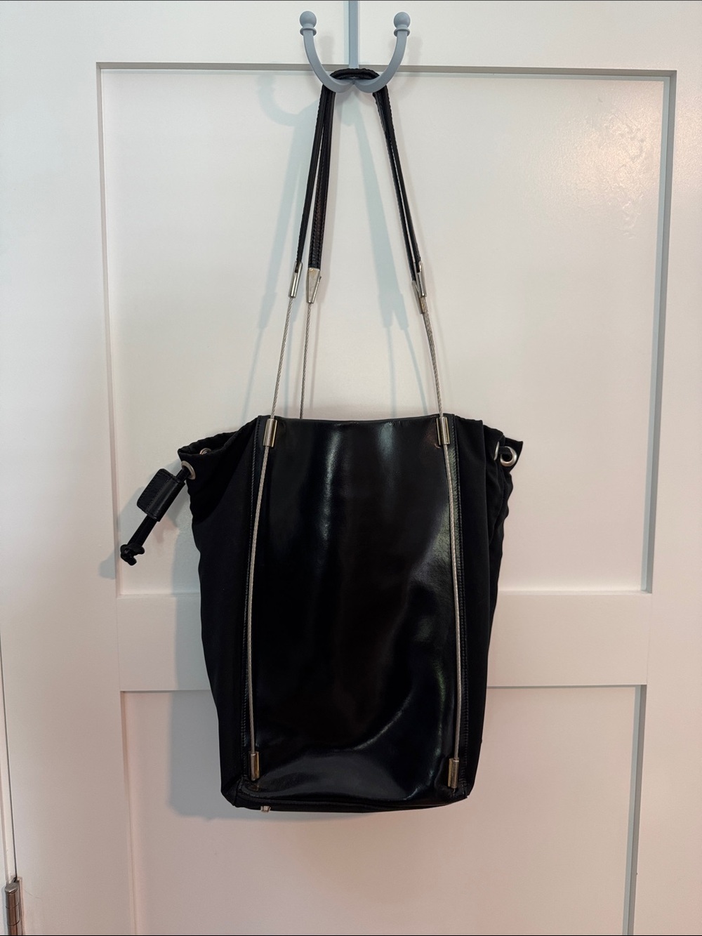 Marco Tadini Milano Black Supple Leather Tote with Dual Cable Strap Detail